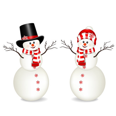 在白色背景上设置孤立的雪人。