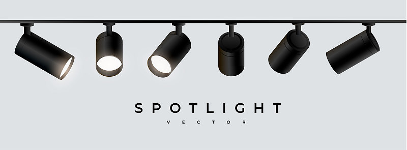 Set modern black spotlights realistic transparent 