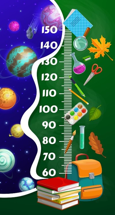儿童身高图尺，卡通太空行星