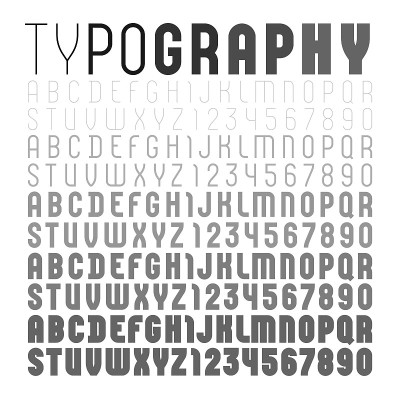 高字体，字母无衬线，五种字体样式，超薄，细，规则，粗体，超粗体，矢量插图