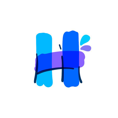 H字标志带有水滴和波浪。手写的用毡尖笔手写的