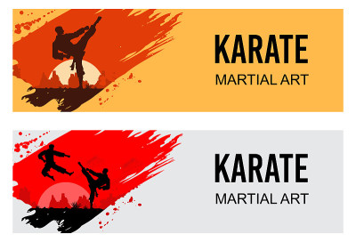 Martial Arts, Silhouette of two male karate fighti