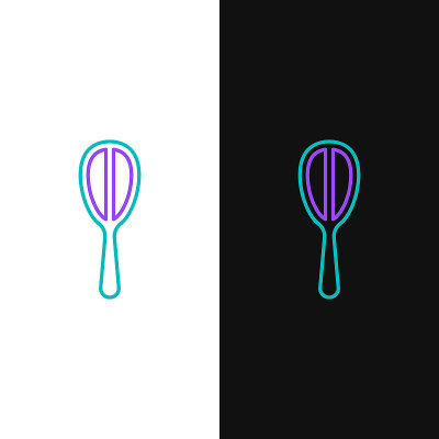 直线厨房搅拌器图标孤立在白色和黑色背景。烹饪用具，打蛋器。餐具的迹象。混合食物的象征。色彩斑斓的轮廓