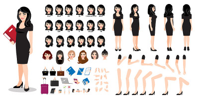 Businesswoman cartoon character creation set with 