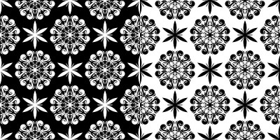 Floral seamless patterns. Black and white backgrou