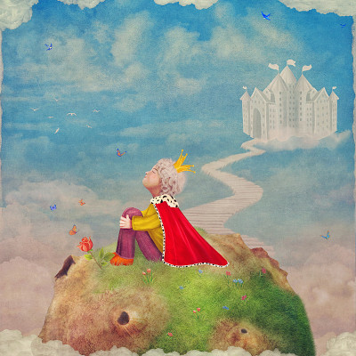 小王子在美丽的天空中的一个星球上
