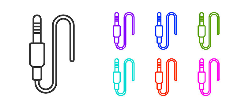 Black line Audio jack icon isolated on white backg