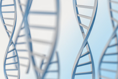 3d渲染，蓝色背景的DNA