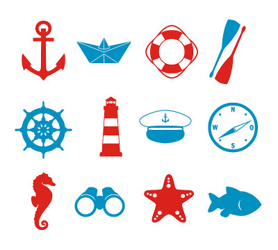 Vector icon collection set with maritime silhouett