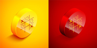 Isometric Tic tac toe game icon isolated on orange