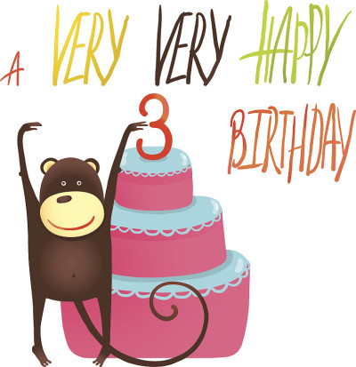 三岁的猴子蛋糕和生日祝福