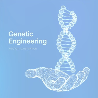 DNA序列在手。线框DNA分子结构网。DNA代码可编辑模板。科学技术概念。矢量插图。