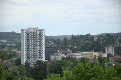 Panoramic view of city of Graz with an apartment t