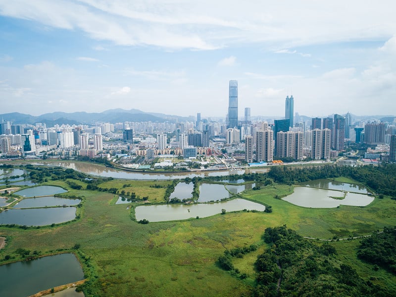 香港的田园绿地展现了深圳的天际线