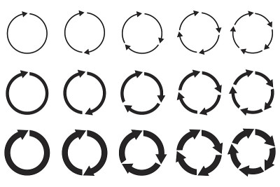 Vector group of circular arrows. Round repeat icon