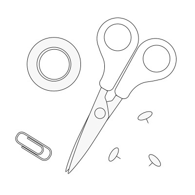 轮廓文具，回形针，剪刀