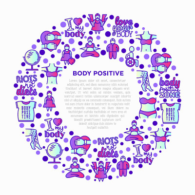 Body positive concept in circle with thin line ico