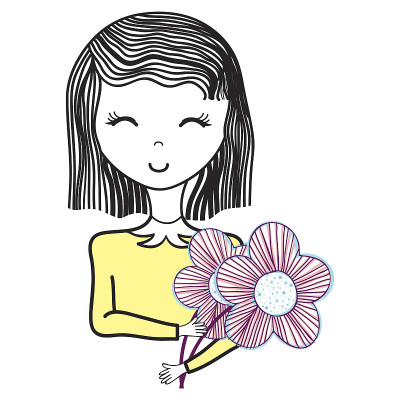 幸福的女人闭着眼睛送花