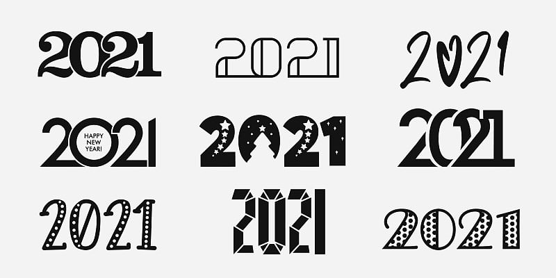 Big Set of 2021 Happy New Year标志文字设计。2021号设计模板。202