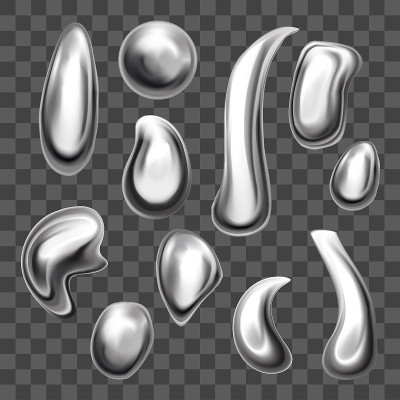真实的3d详细金属银滴集。向量