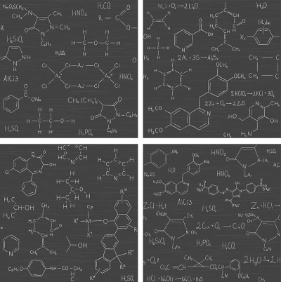 一组无缝矢量背景与化学公式和方程式