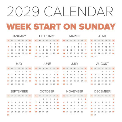 简单的2029年日历