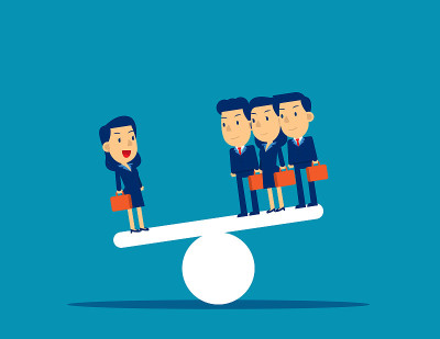 Business team on seesaw. Concept business vector i