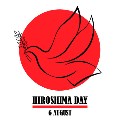 广岛日，8月6日，和平鸽鸟海报，插图向量