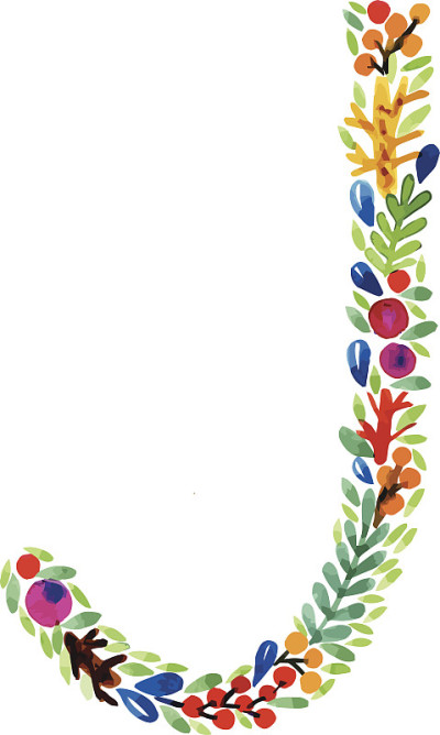 水彩花字母J