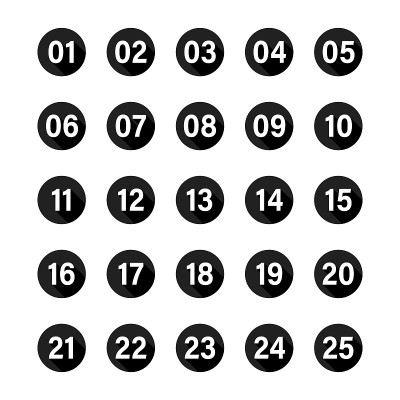 数字与长阴影的黑圈设置。矢量平面插图。