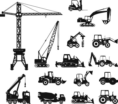 一组重型建筑机器的图标。矢量图