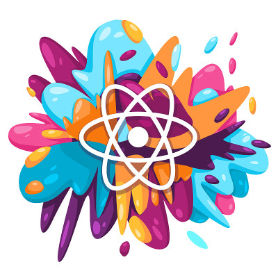 反应分子生物学科学原子图标在彩色飞溅油漆液体飞溅墨水飞溅设计创意插图