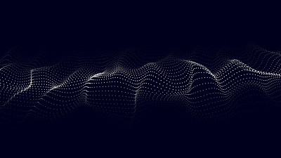 移动粒子的抽象蓝色背景。未来的点3D波。大数据。矢量插图。