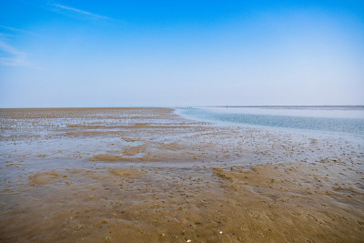 北海的瓦登海，阳光灿烂，湛蓝的天空在萨伦堡，库克斯海文