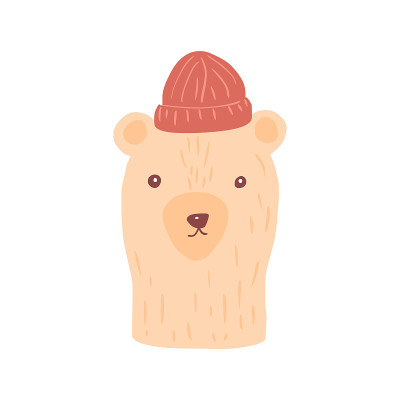 Head brown bear on white background. Cute characte