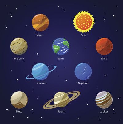 太阳系的行星和太阳。向量