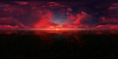369°全景大湖泊与美丽的红色日落