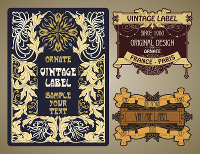 vector vintage items:标签Art Nouveau