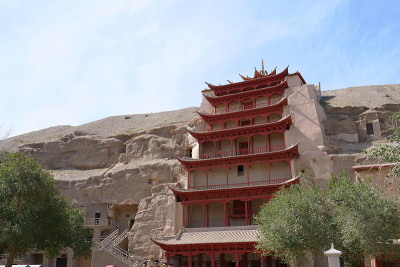 中国甘肃敦煌莫高窟的古代佛教建筑