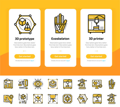 Onboarding design concept icons for 3D printing an