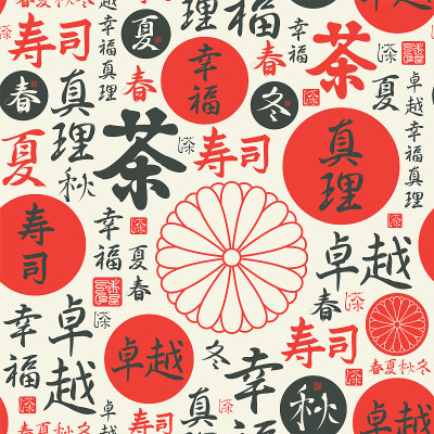 以日本和中国为主题的无缝图案