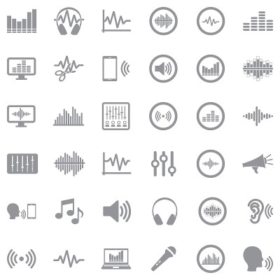 声音和音量图标。灰色的平面设计。矢量插图。