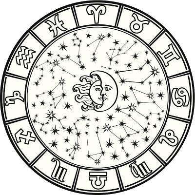 星座圆。星座。黑色和白色