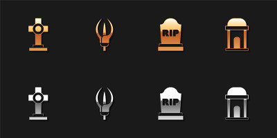 Set Grave with cross, Lily flower, Tombstone RIP w