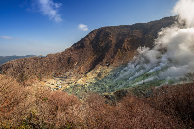 富士火山大浪谷活跃的硫磺喷口