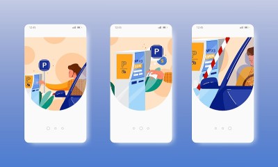 停车支付自助服务技术。移动应用屏幕，矢量网站横幅模板。UI，网站设计。