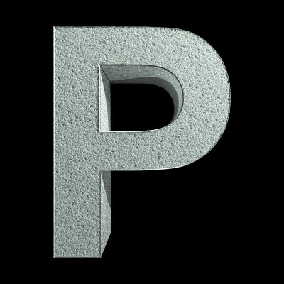 字母P由雪制成。雪字体。三维渲染