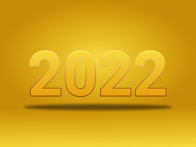 3D 2022字分离在黄色背景与阴影的图像。