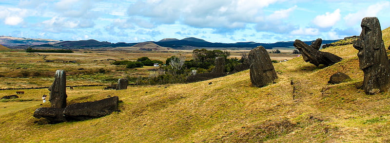 摩艾石像在 Rano Raraku Pathway