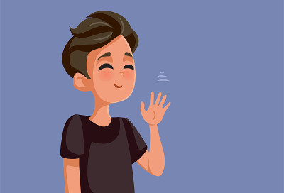少年男孩挥手你好矢量卡通插图